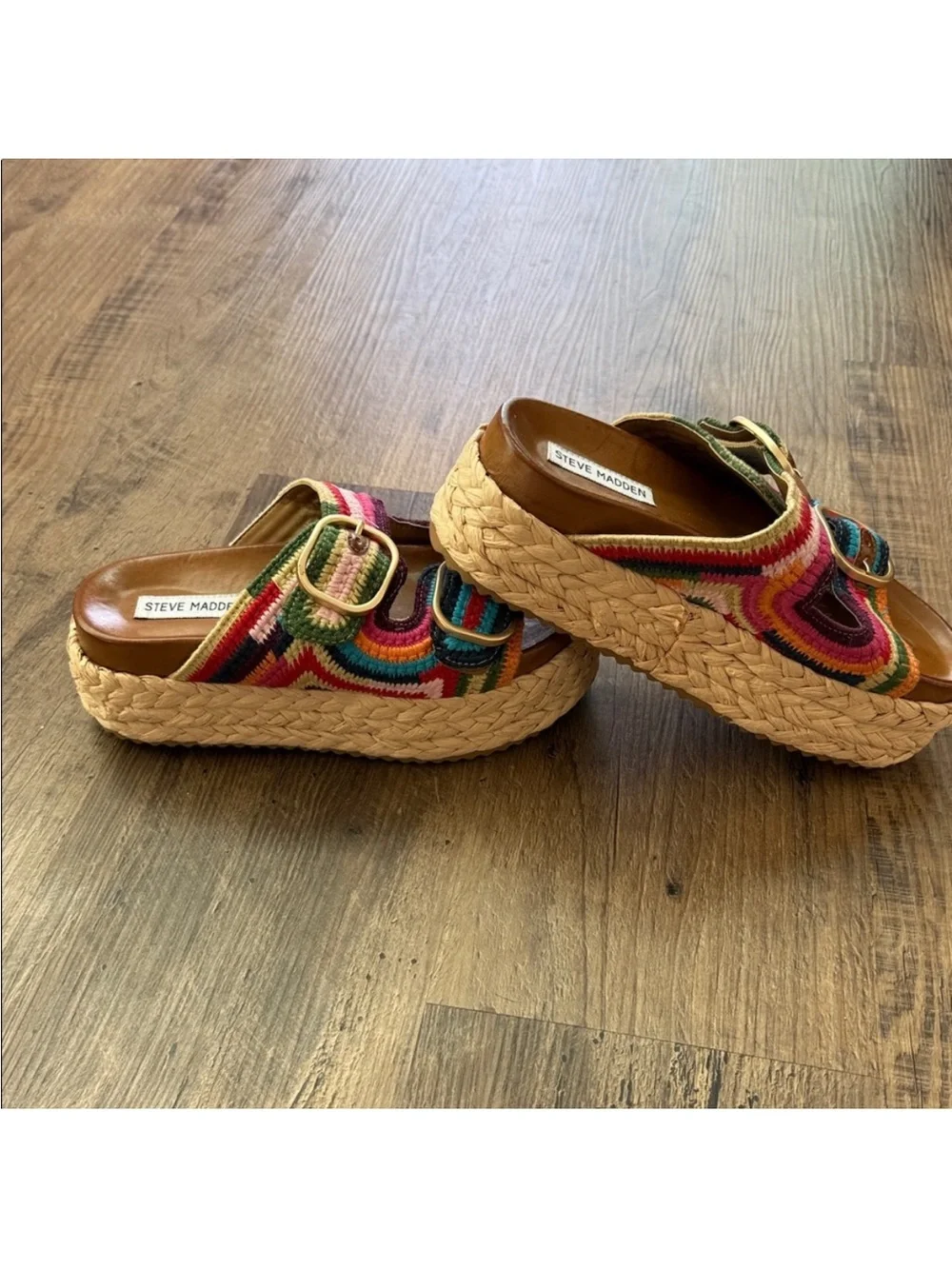 Steve Madden Multicolor Woven Espadrille Platform Mules - Picture 1 of 5